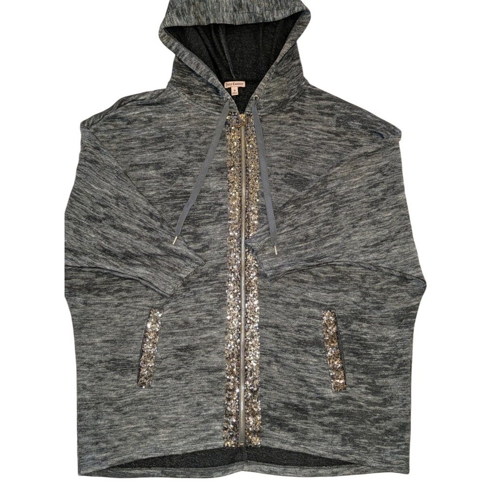 Juicy Couture Gray Heathered Sequin Zip Up Hoodie Jacket Women's Medium - Picture 6 of 7